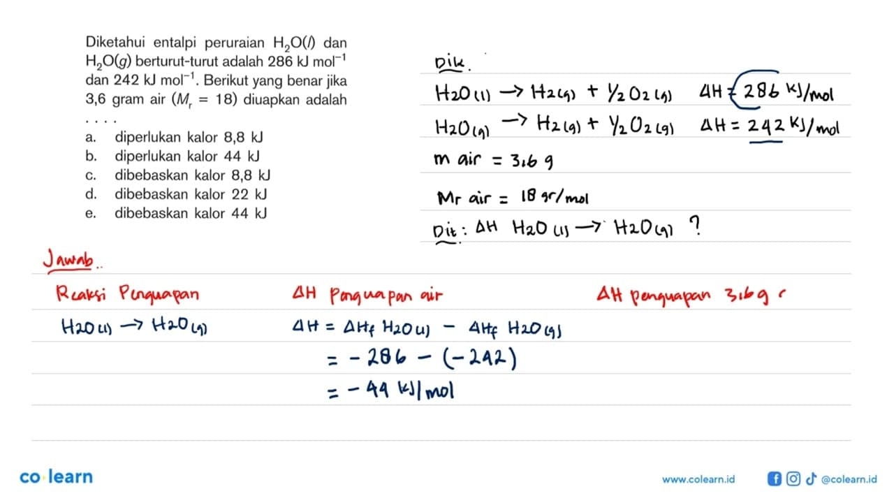 Diketahui entalpi peruraian H2O(l) dan H2O(g)