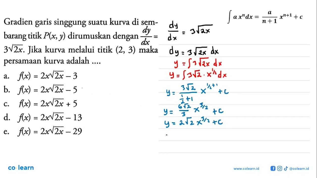 Gradien garis singgung suatu kurva di sembarang titik P(x,