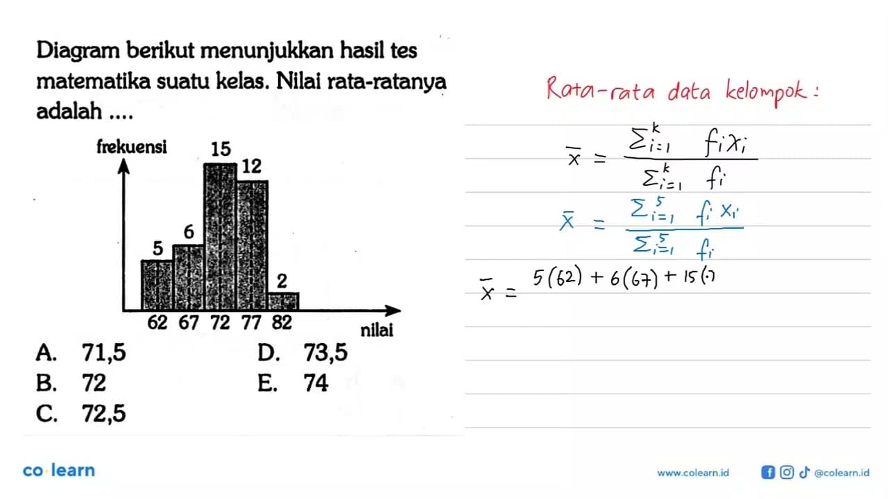 Diagram berikut menunjukkan hasil tes matematika suatu