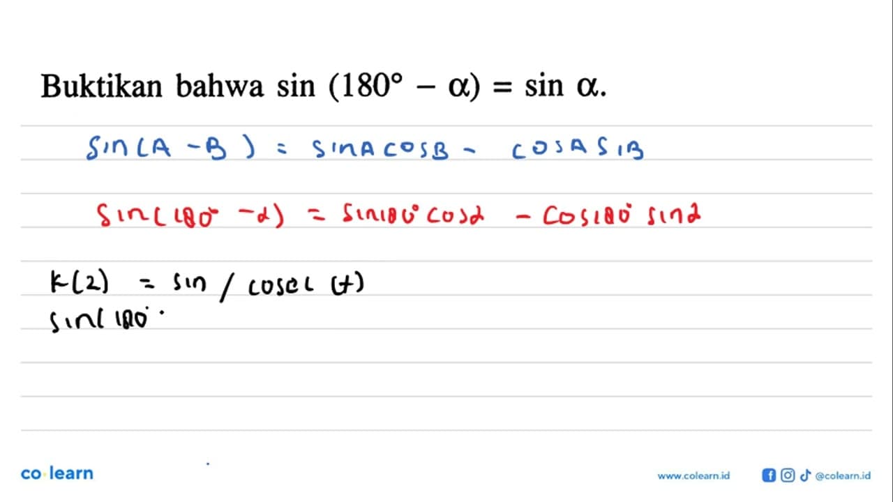 Buktikan bahwa sin(180-a)=sin a.