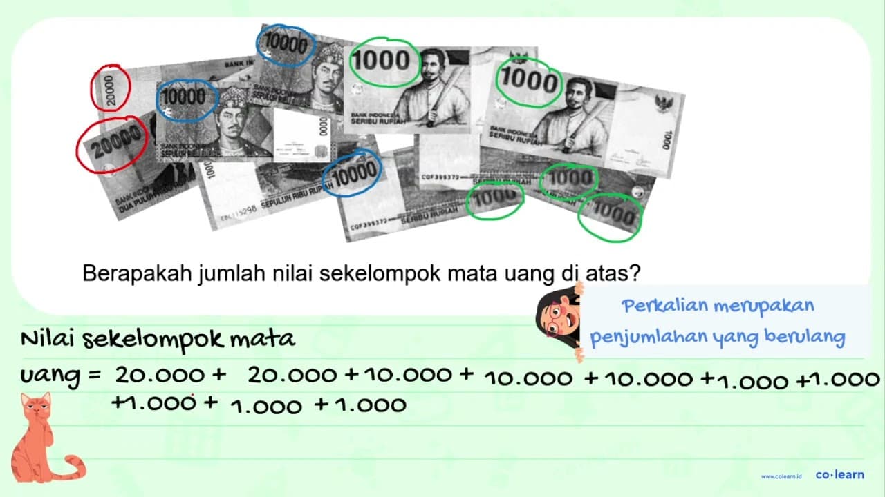 Berapakah jumlah nilai sekelompok mata uang di atas? 20000