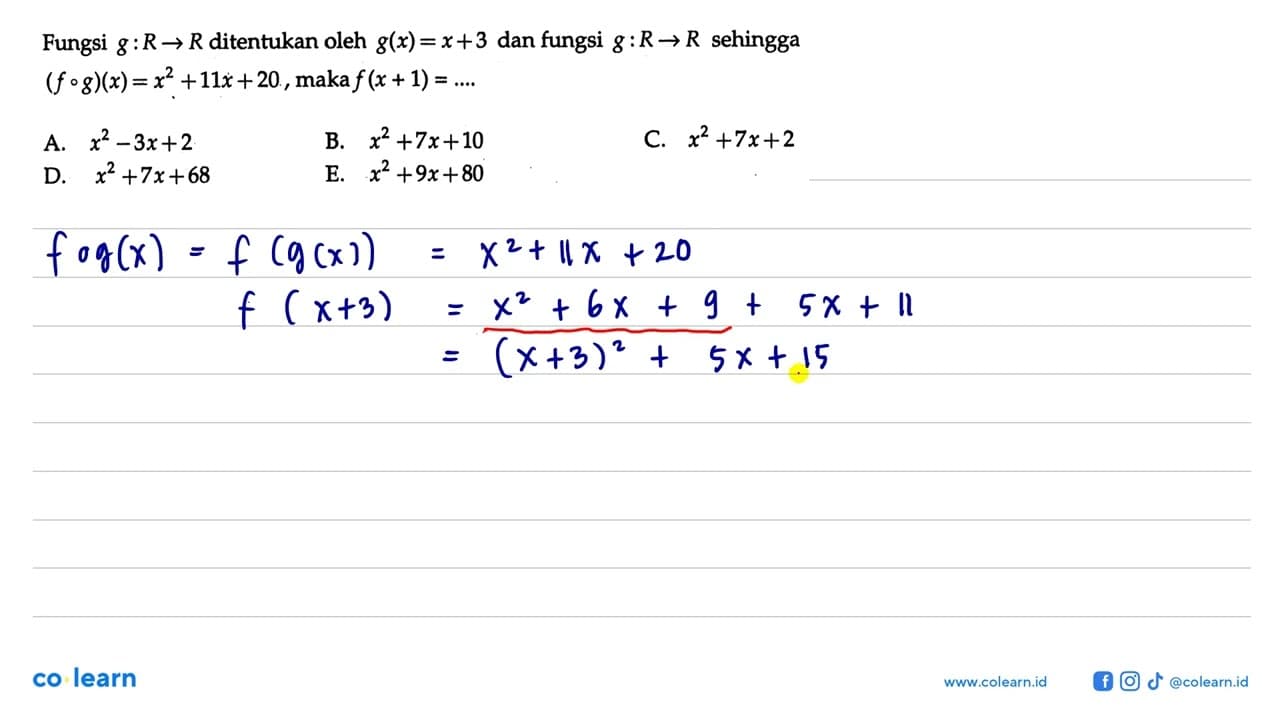 Fungsi g:R->R ditentukan oleh g(x)=x+3 dan fungsi g:R->R