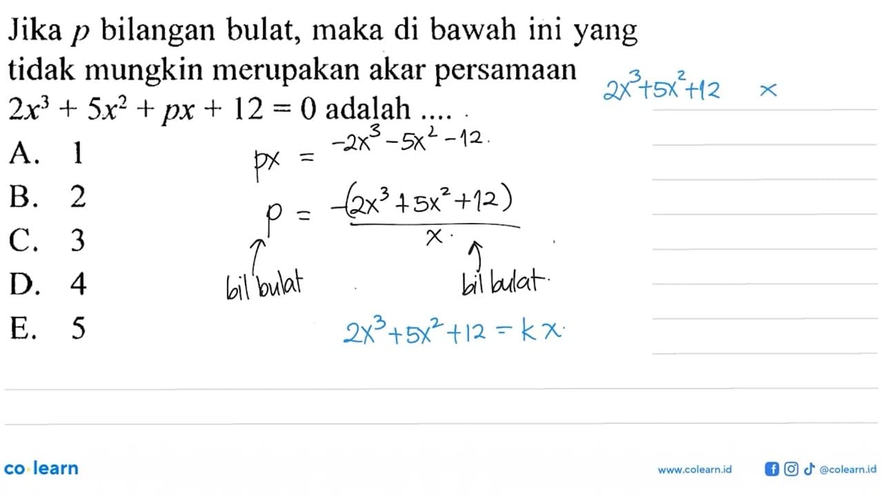 Jika p bilangan bulat, maka di bawah ini yang tidak mungkin