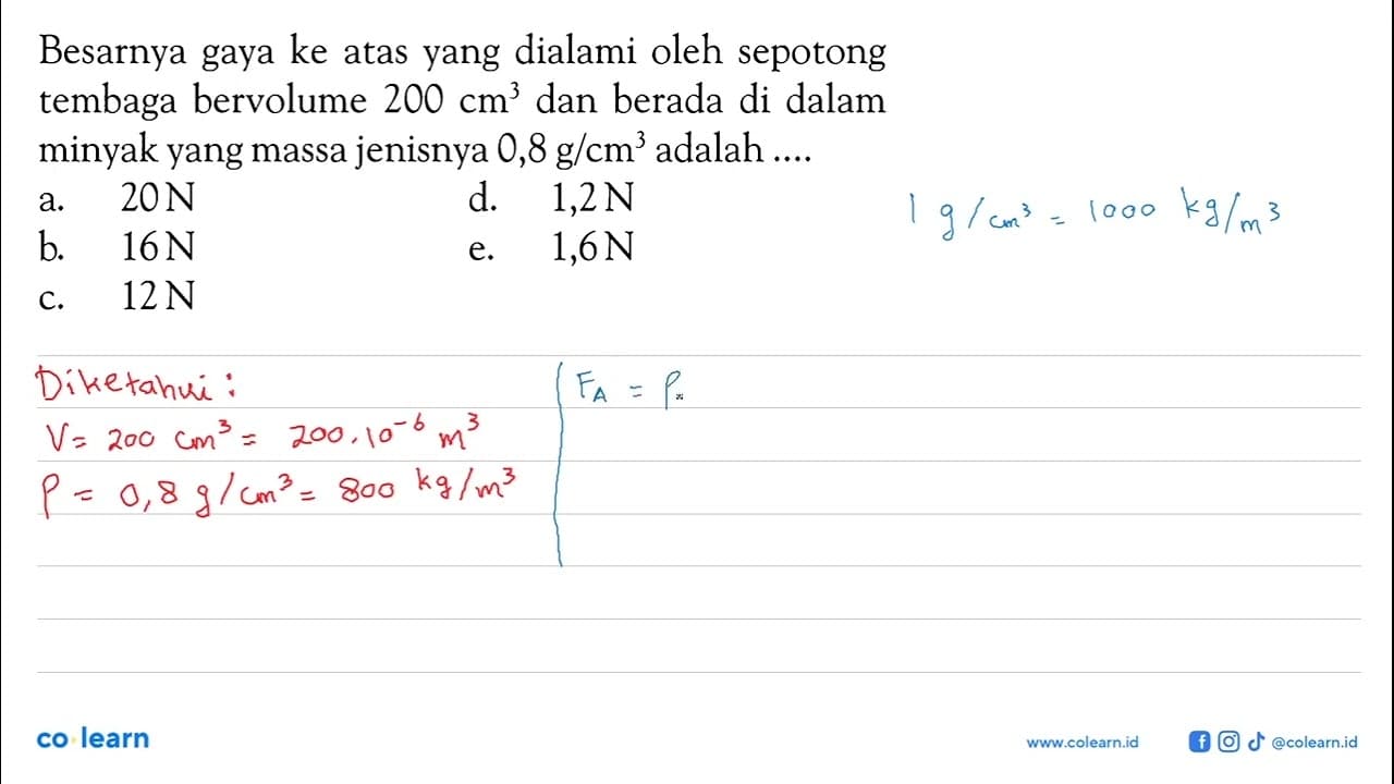 Besarnya gaya ke atas yang dialami oleh sepotong tembaga