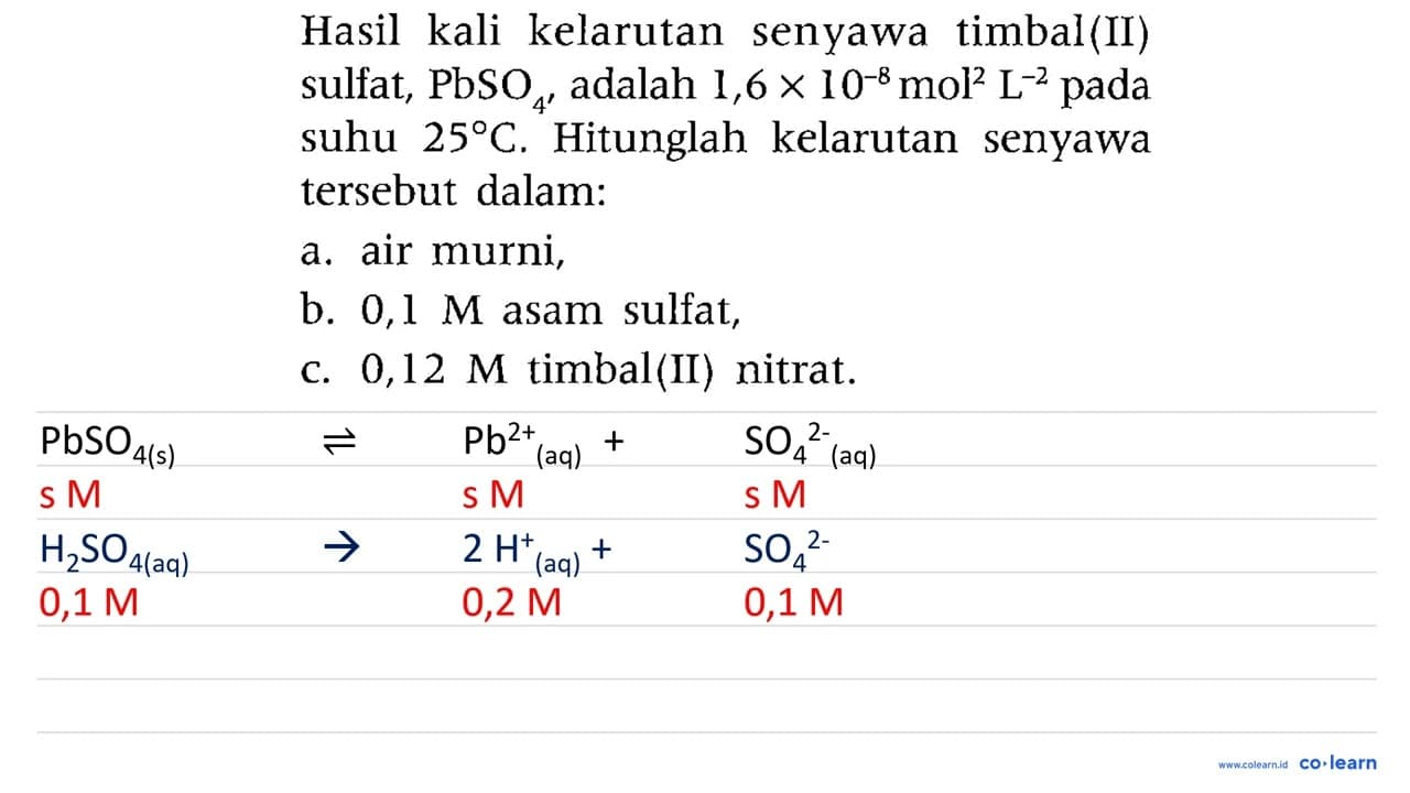 Hasil kali kelarutan senyawa timbal(II) sulfat, PbSO4,