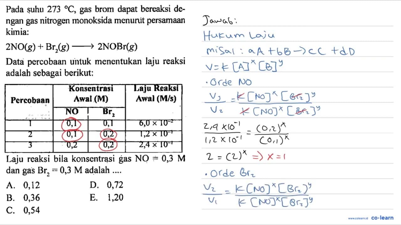 Pada suhu 273 C, gas brom dapat bereaksi dengan gas