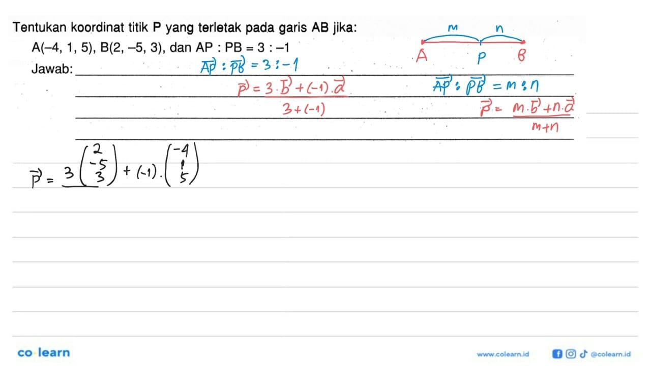 Tentukan koordinat titik P yang terletak pada garis AB