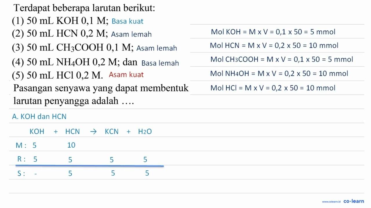 Terdapat beberapa larutan berikut: (1) 50 ~mL KOH