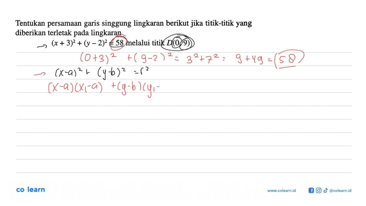 Tentukan persamaan garis singgung lingkaran berikut jika