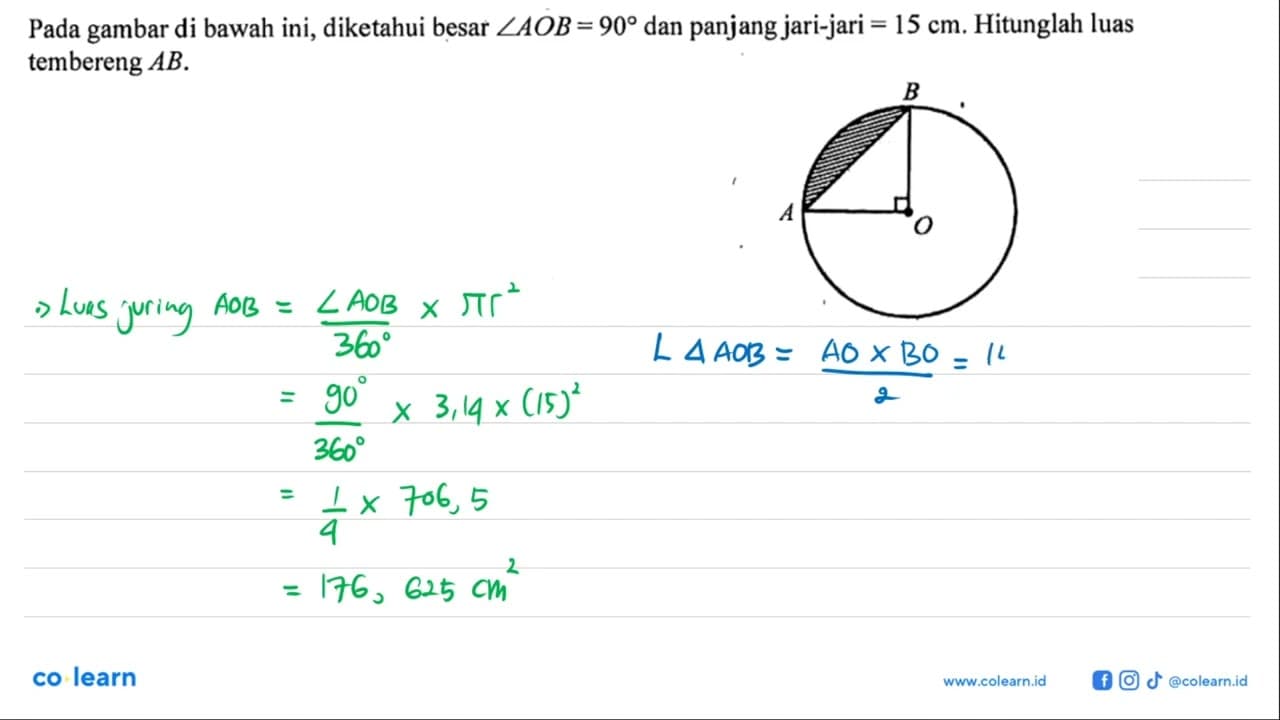 Pada gambar di bawah ini, diketahui besar sudut AOB=90 dan