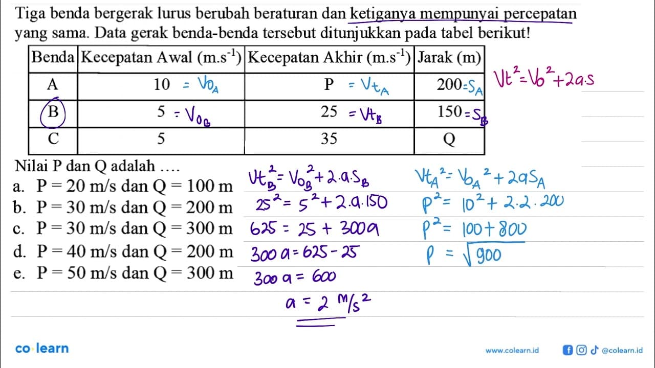 Tiga benda bergerak lurus berubah beraturan dan ketiganya