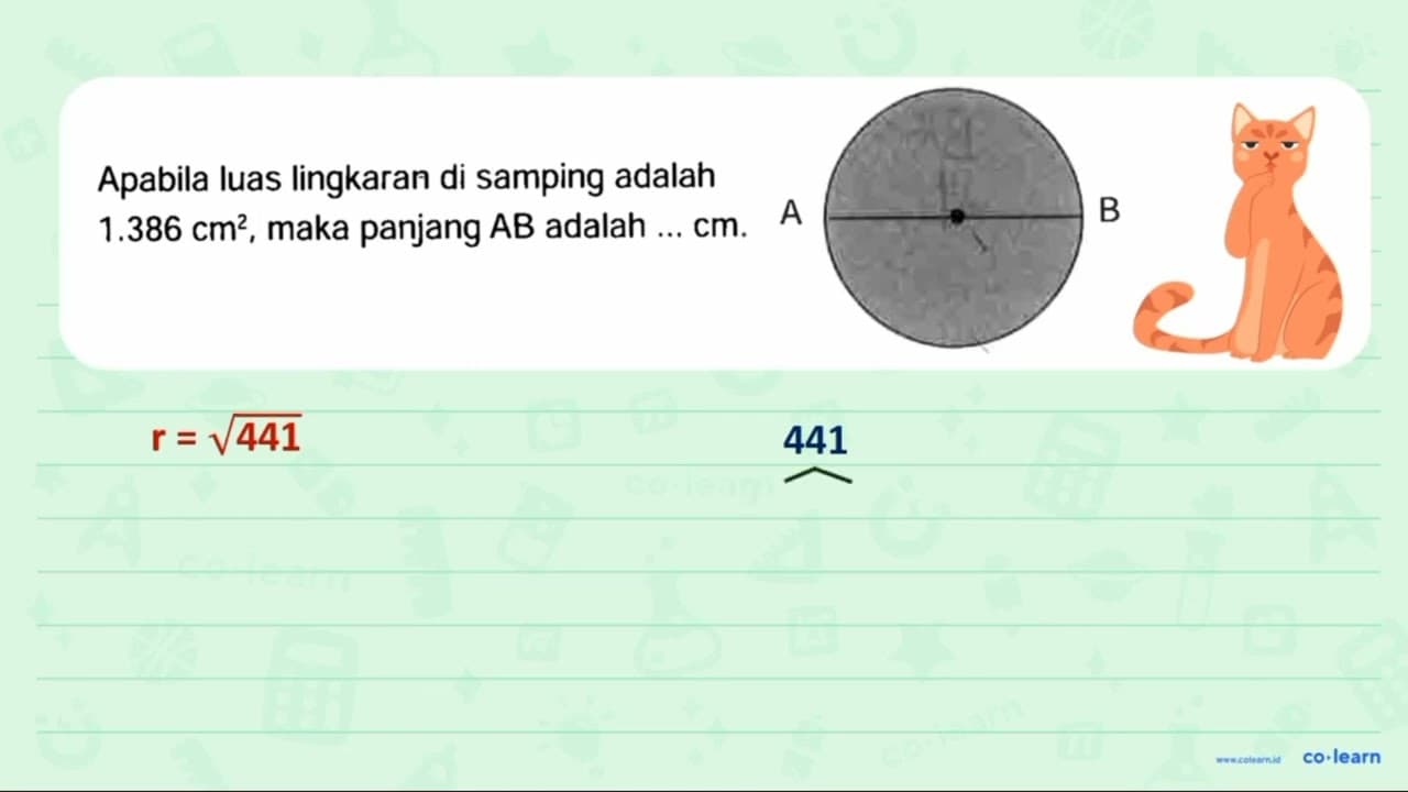 Apabila luas lingkaran di samping adalah 1.386 cm^2 , maka