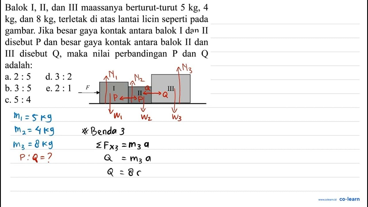 Balok I, II, dan III mAssanya berturut-turut 5 kg, 4 kg ,