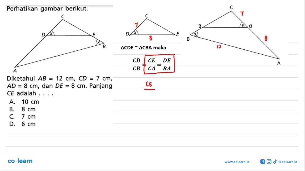 Perhatikan gambar berikut.Diketahui AB=12 cm, CD=7 cm ,