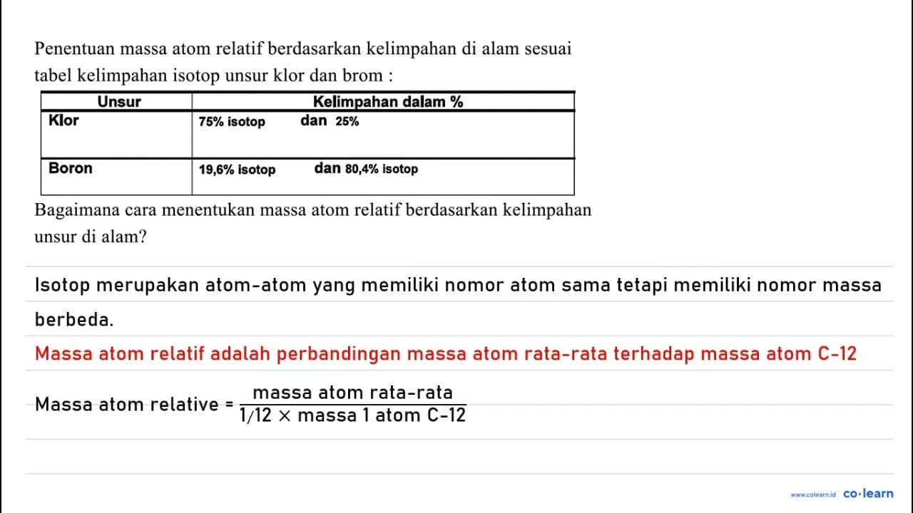 Penentuan massa atom relatif berdasarkan kelimpahan di alam