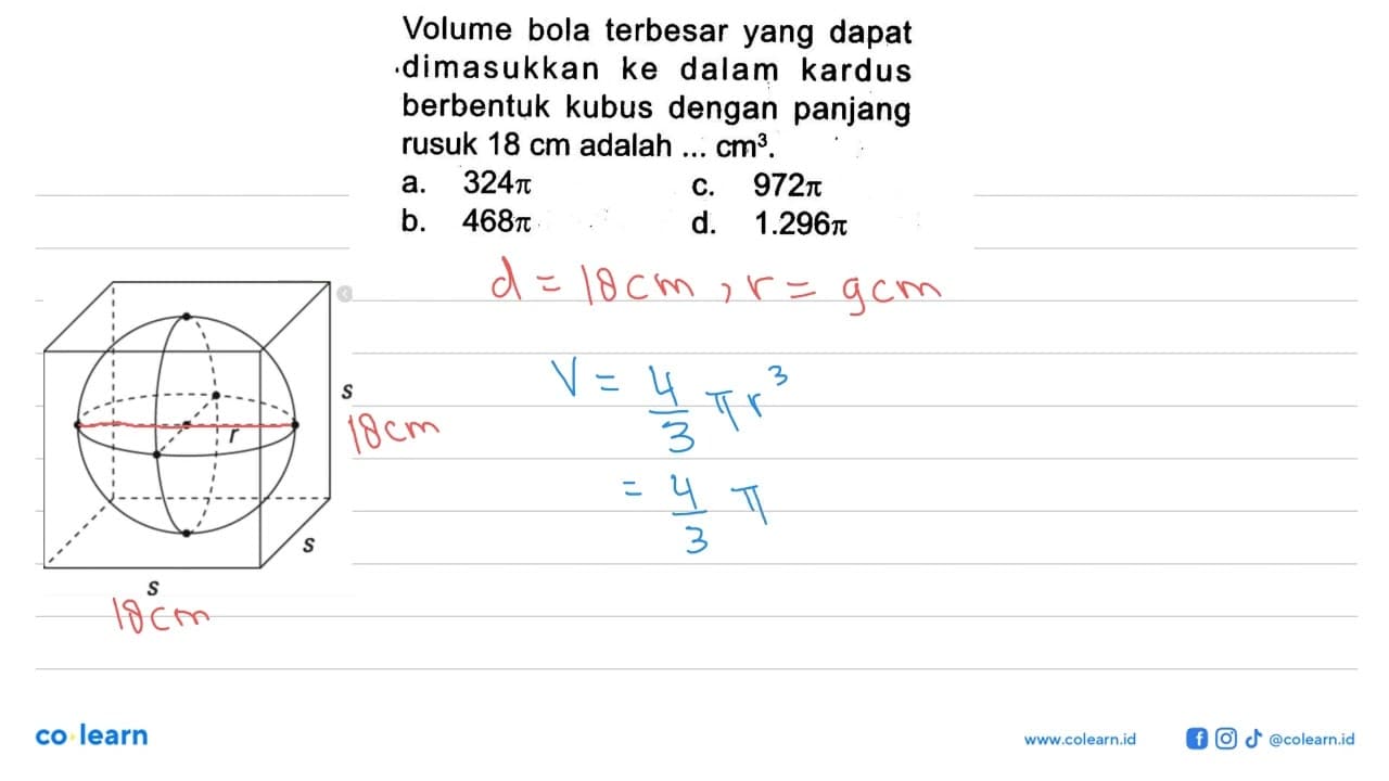 Volume bola terbesar yang dapat dimasukkan ke dalam kardus