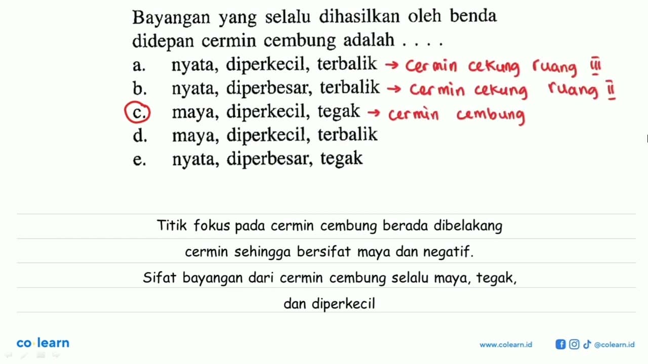 Bayangan yang selalu dihasilkan oleh benda didepan cermin