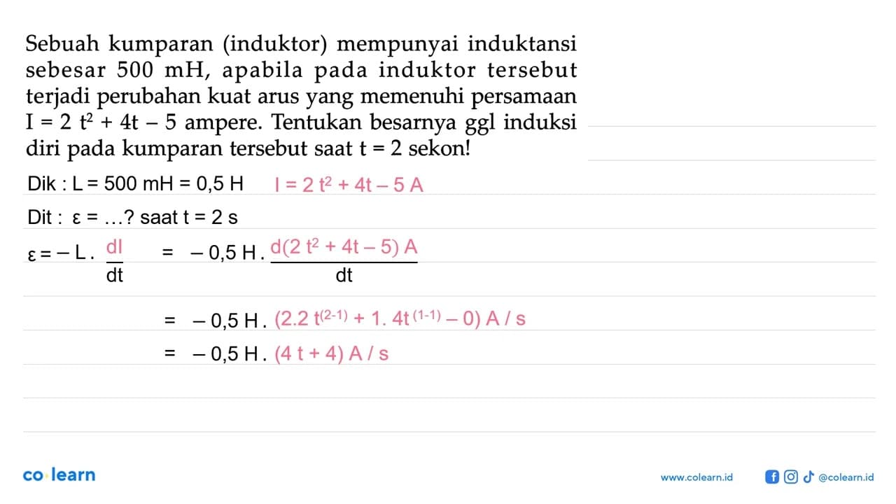 Sebuah kumparan (induktor) mempunyai induktansi sebesar 500