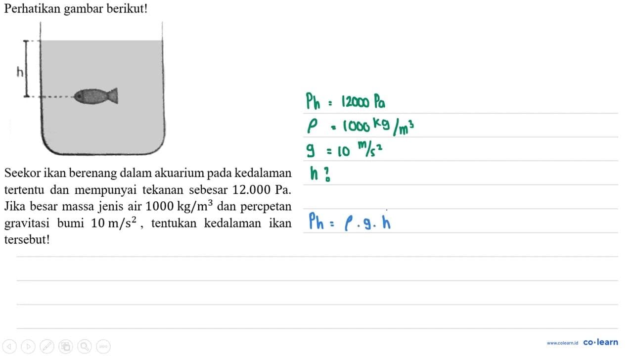 Perhatikan gambar berikut! h Seekor ikan berenang dalam