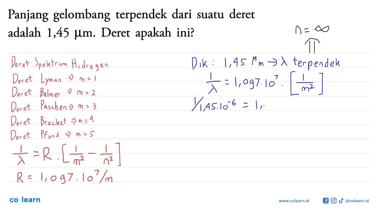 Panjang gelombang terpendek dari suatu deret adalah 1,45