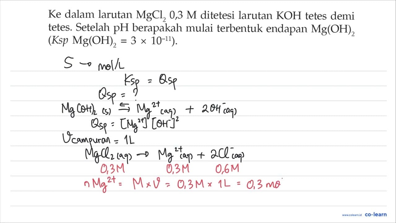 Ke dalam larutan MgCl_(2) 0,3 M ditetesi larutan KOH tetes