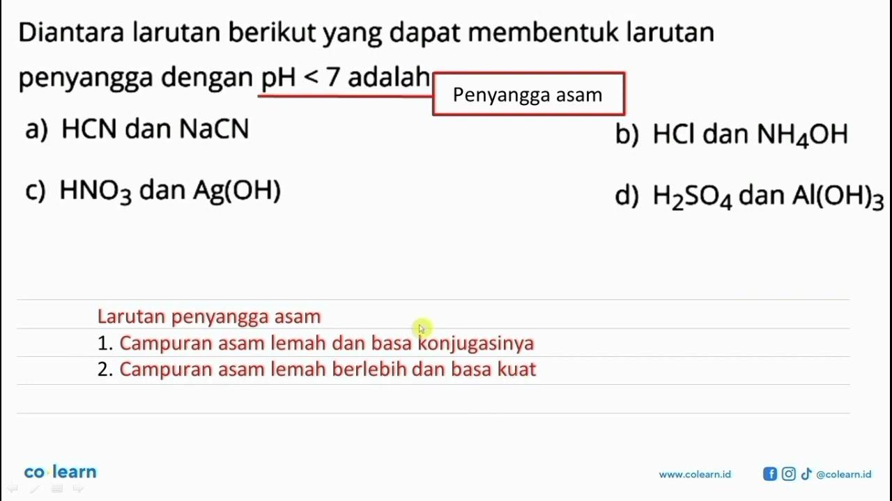 Diantara larutan berikut yang dapat membentuk larutan