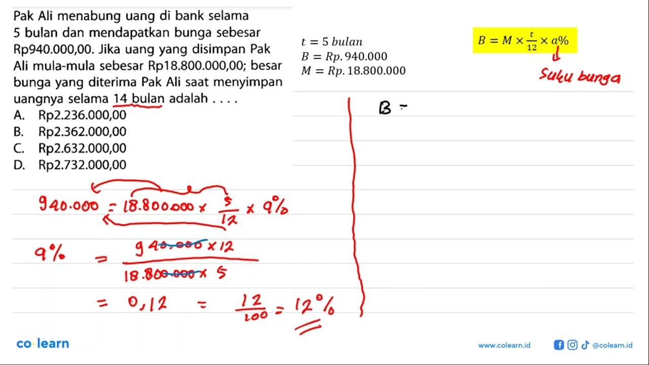 Pak Ali menabung uang di bank selama 5 bulan dan