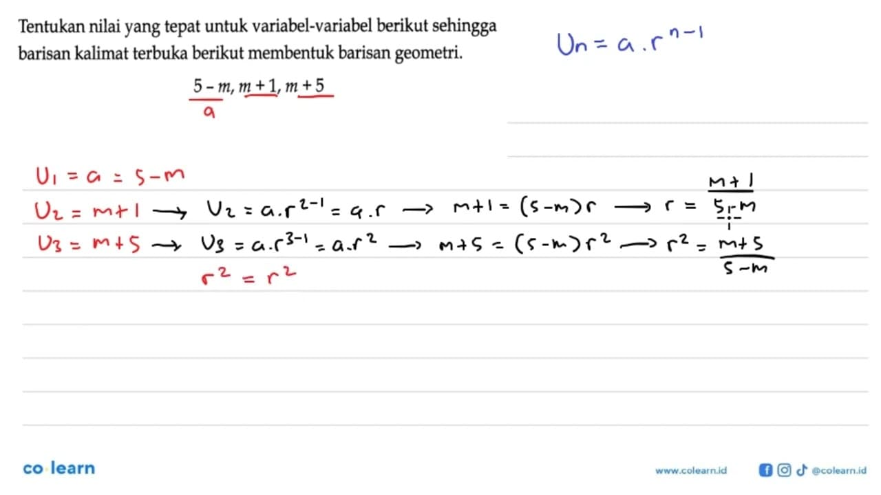 Tentukan nilai yang tepat untuk variabel-variabel berikut