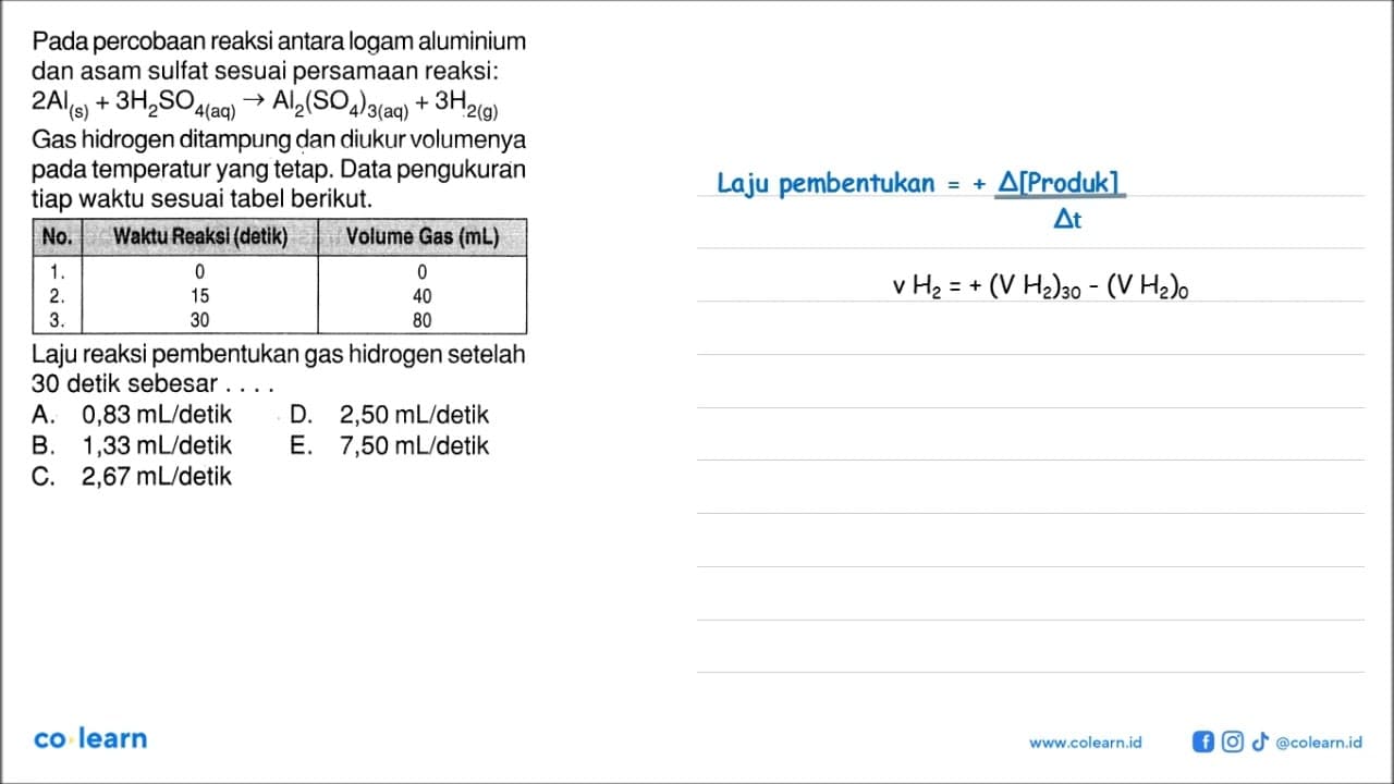 Pada percobaan reaksi antara logam aluminium dan asam