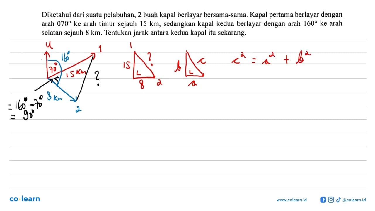 Diketahui dari suatu pelabuhan, 2 buah kapal berlayar