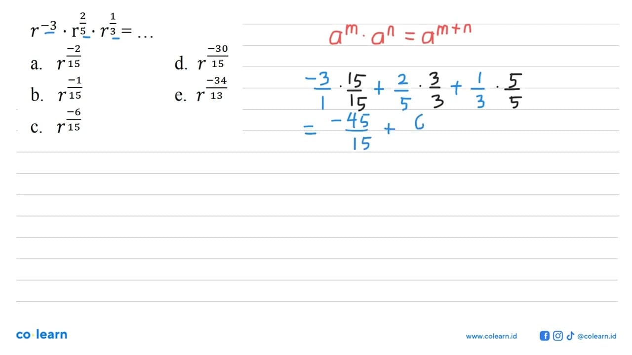 r^(-3) . r^(2/5) . r^(1/3) = ...