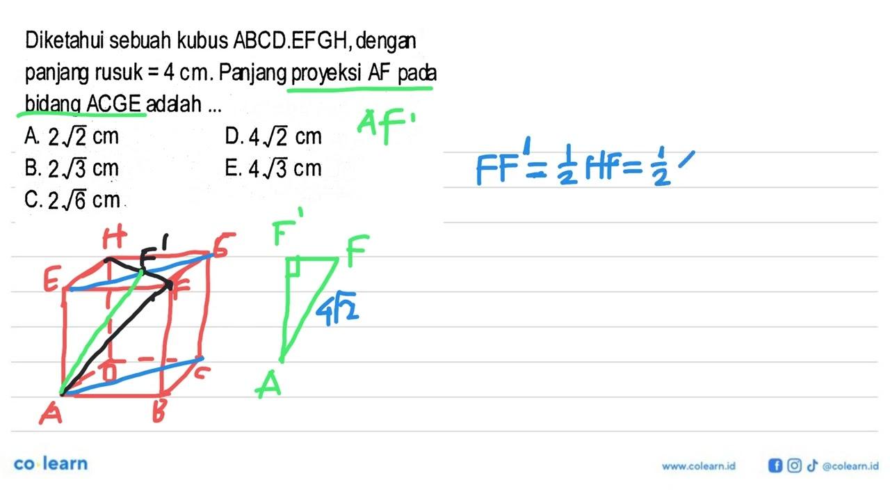 Diketahui sebuah kubus ABCD.EFGH,dengan panjang rusuk = 4