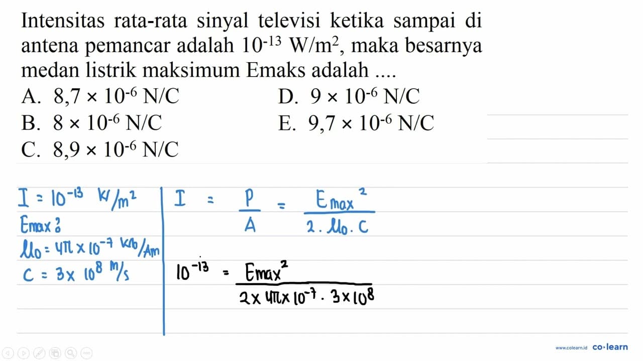 Intensitas rata-rata sinyal televisi ketika sampai di