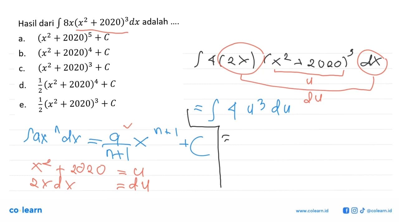 Hasil dari integral 8x(x^2+2020)^3 dx adalah ...