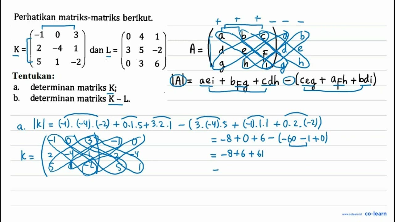 Perhatikan matriks-matriks berikut K=(-1 0 3 2 -4 1 5 1 -2)