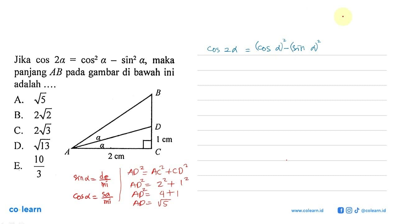 Jika cos 2a=cos^2 a-sin^2 a, maka panjang AB pada gambar di