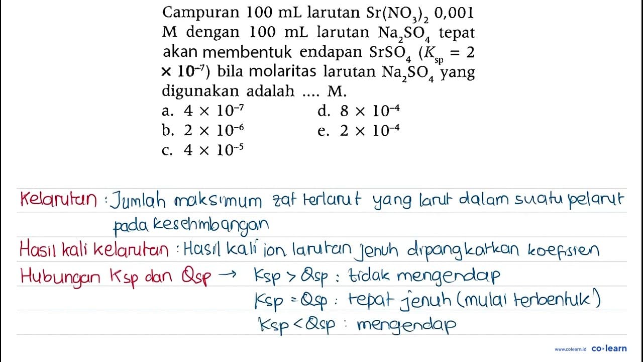 Campuran 100 mL larutan Sr(NO3)2 0,001 M dengan 100 mL