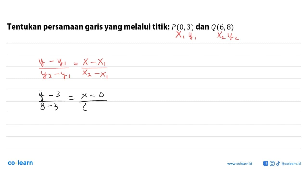 Tentukan persamaan garis yang melalui titik: P(0,3) dan Q