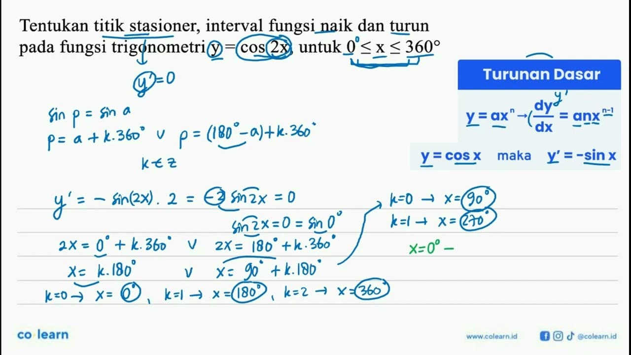 Tentukan titik stasioner, interval fungsi naik dan turun