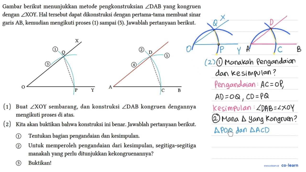 Gambar berikut menunjukkan metode pengkonstruksian sudut