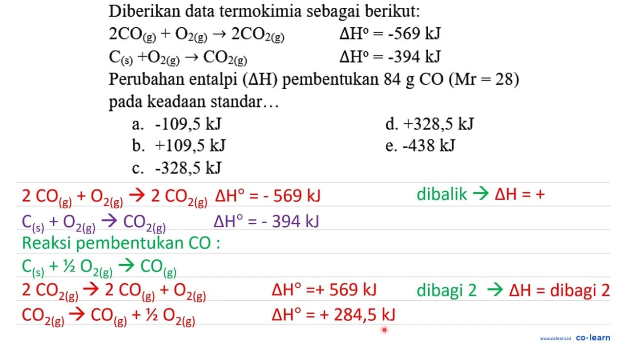 Diberikan data termokimia sebagai berikut: 2