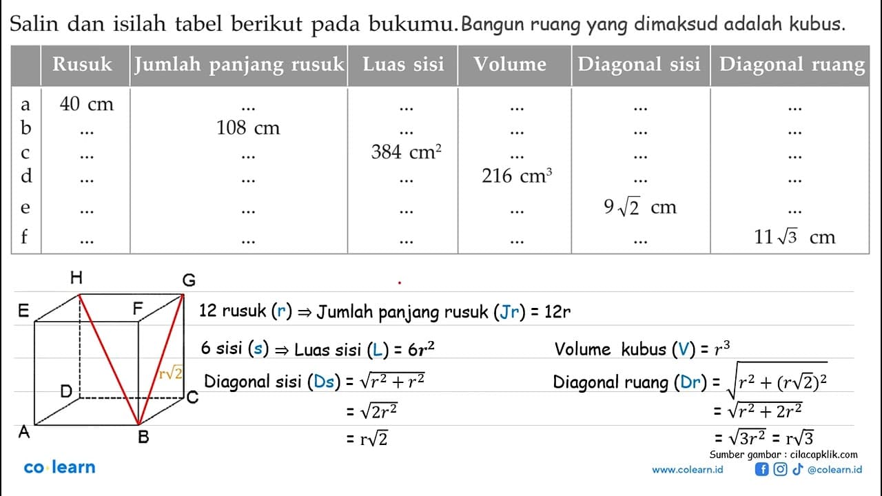 Salin dan isislah tabel berikut pada bukumu. Rusuk Jumlah