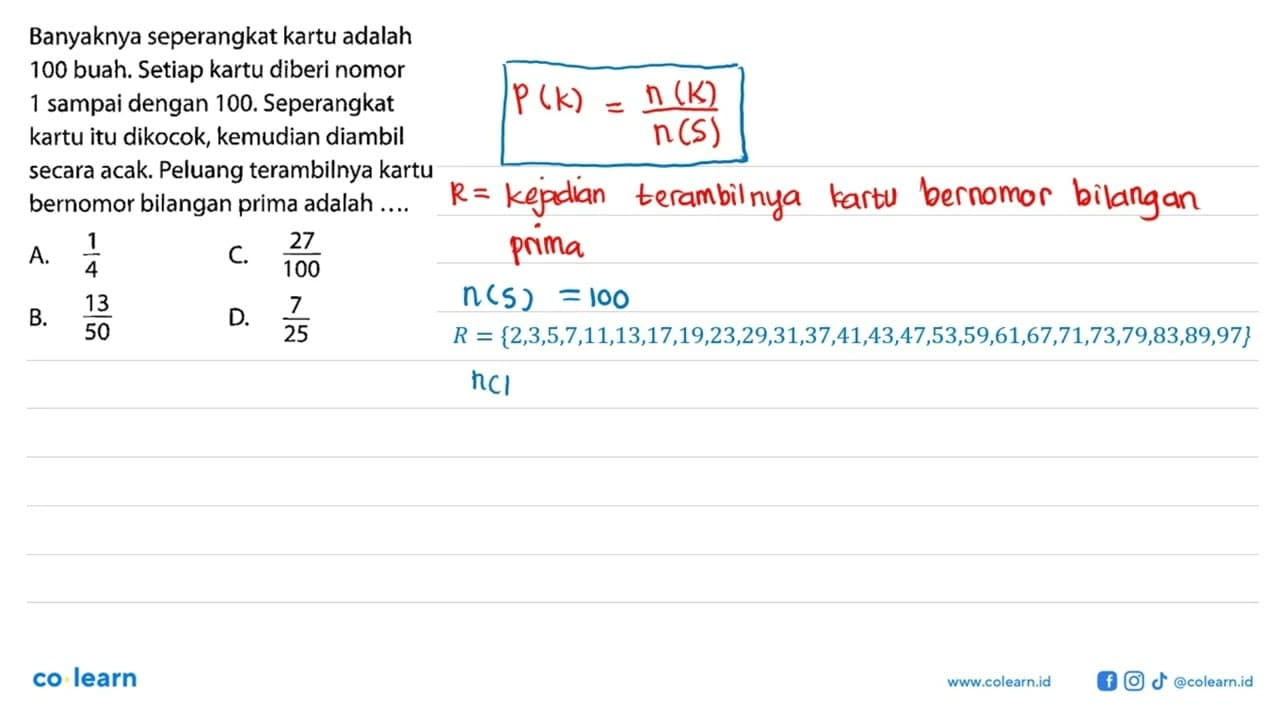 Banyaknya seperangkat kartu adalah 100 buah. Setiap kartu