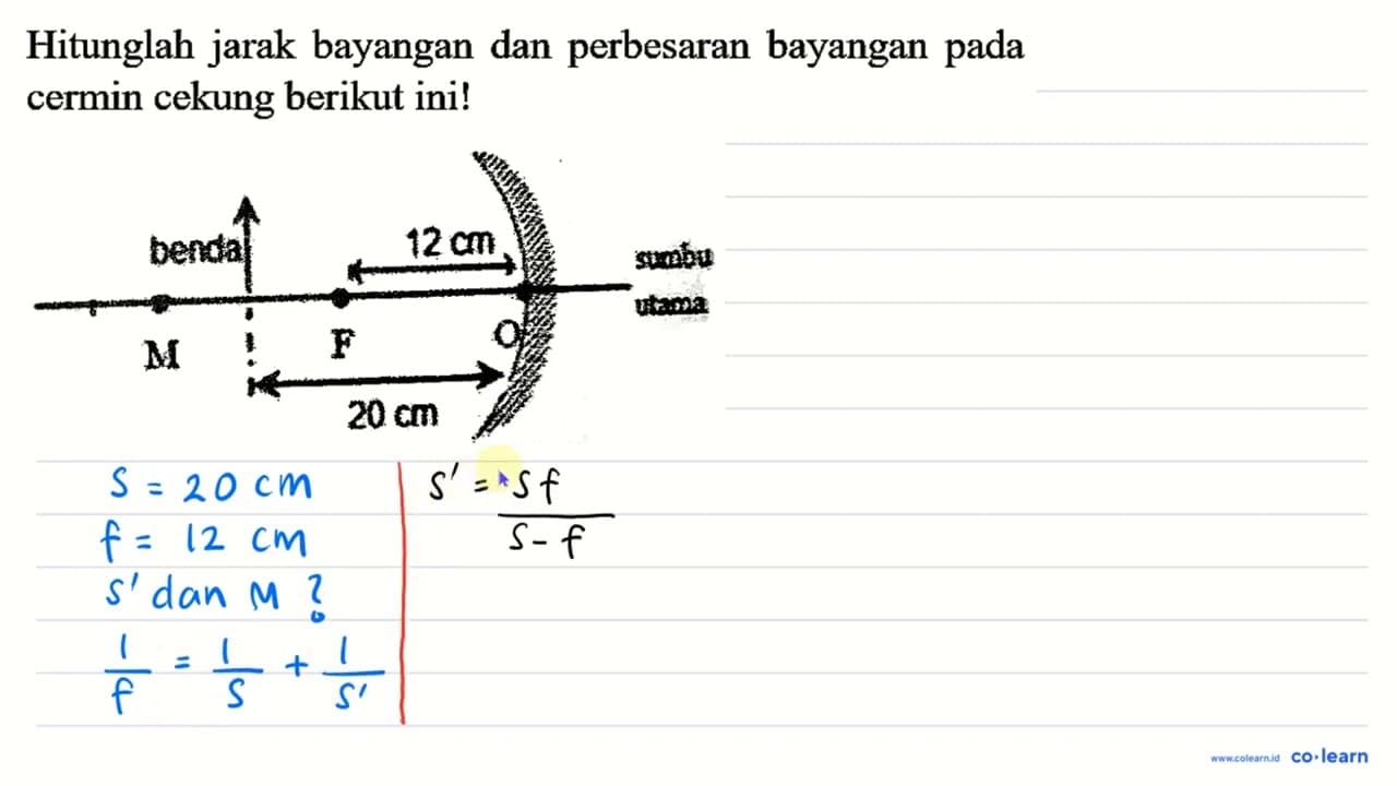 Hitunglah jarak bayangan dan perbesaran bayangan pada