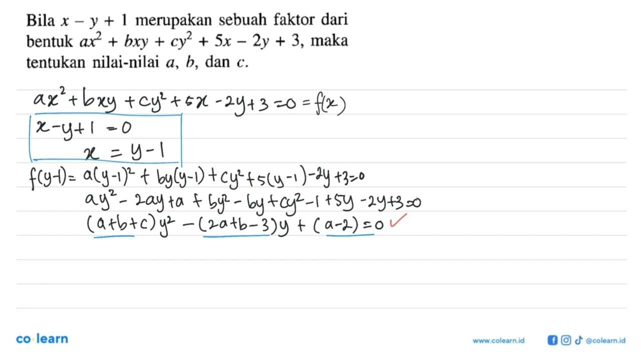 Bila x-y+1 merupakan sebuah faktor dari bentuk