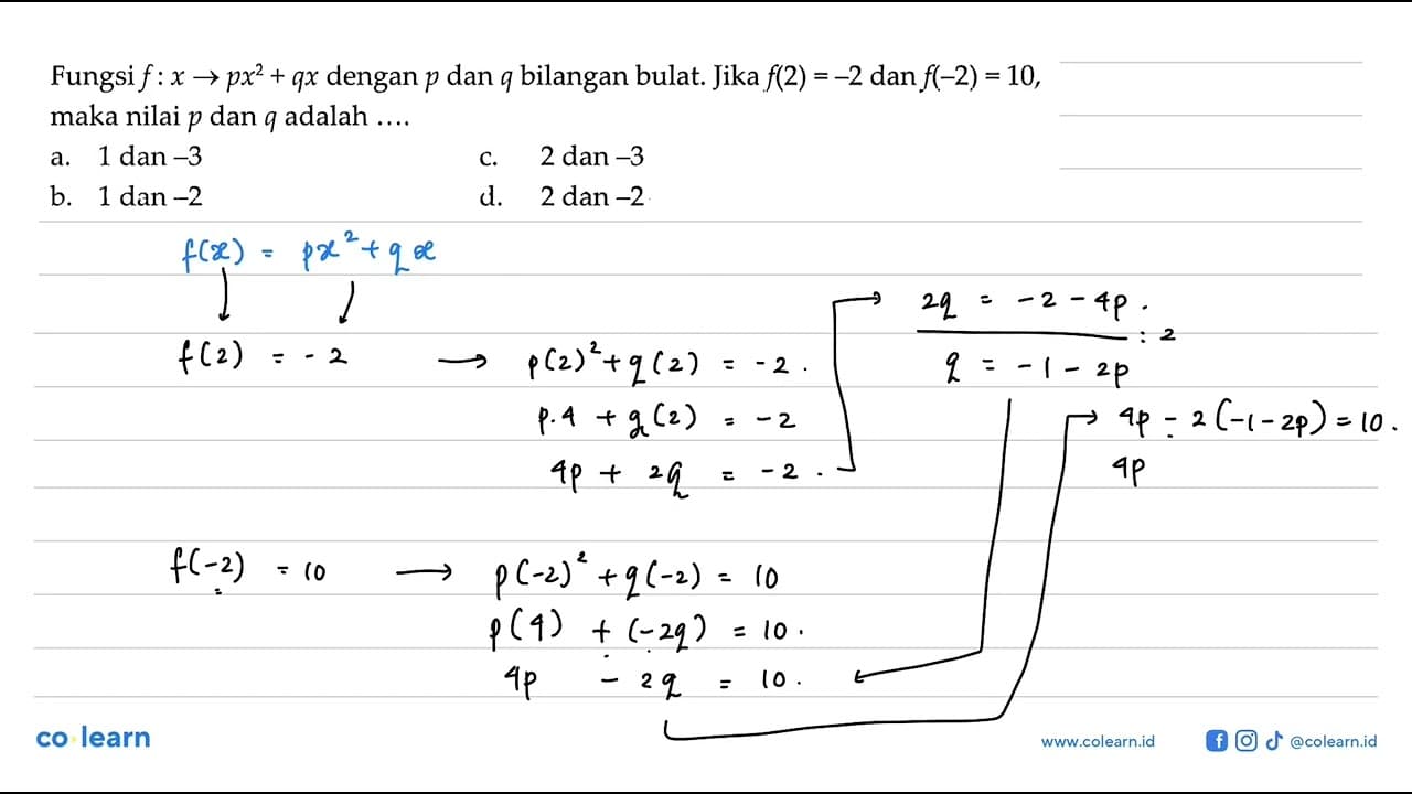 Fungsi f : x -> px^2 + qx dengan p dan q bilangan bulat.