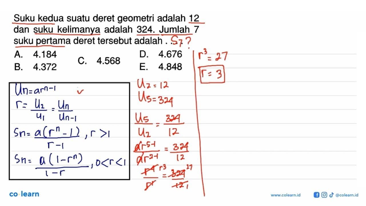 Suku kedua suatu deret geometri adalah 12 dan suku