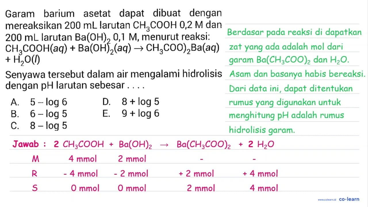 Garam barium asetat dapat dibuat dengan mereaksikan 200 mL