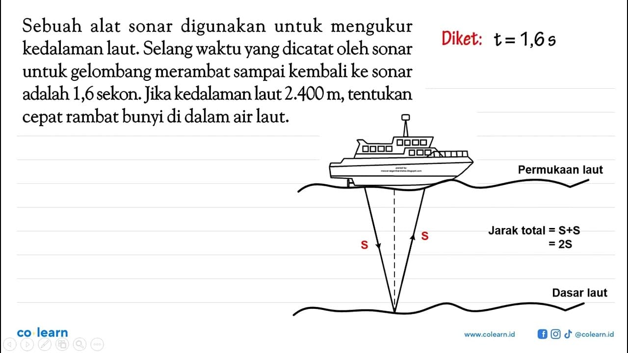 Sebuah alat sonar digunakan untuk mengukur kedalaman laut.