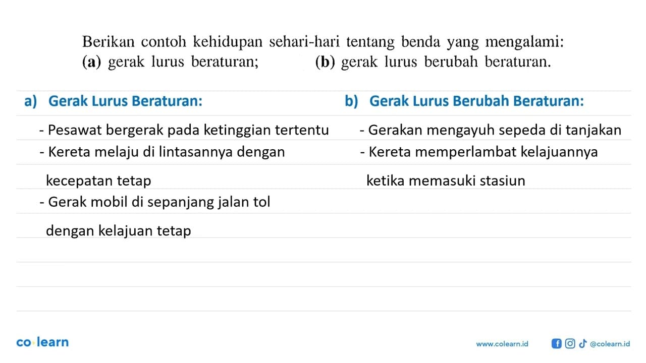 Berikan contoh kehidupan sehari-hari tentang benda yang